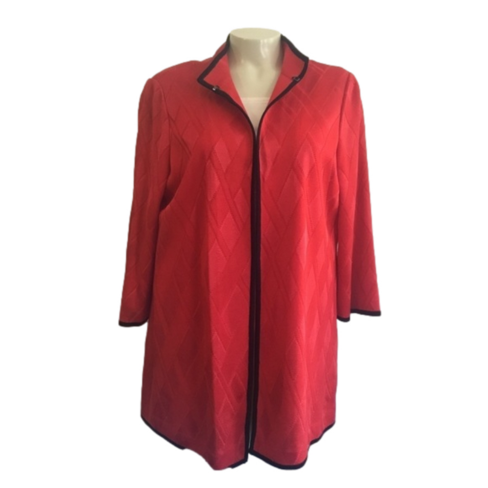 Misook RED/Black trim geometric design cardigan MED